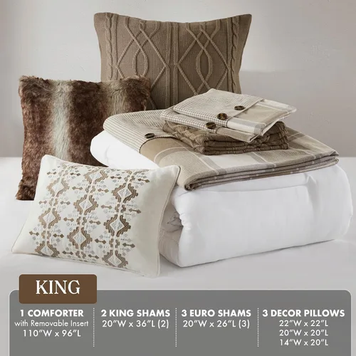 Vista 5 de Madison Park Edredón King de algodón jacquard a cuadros de cabaña, edredones extragrandes tamaño King, funda extraíble, edredón para todas