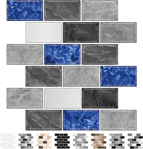 Vista 12 de URCOLOR 10 hojas de adhesivos para loseta en muro de cocina, diseño de metro, autoadhesivos, 12 x 12 pulgadas, para loseta en muro de cocina y baño