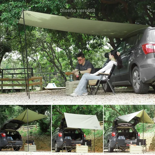 Vista 3 de Toldo Portátil para Coche para SUV, Toldo para Vehículo para Furgoneta de Camping, Camión, No Necesita Herrajes de Portaequipajes del Techo