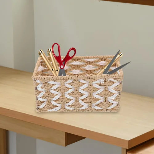 Vista 4 de Alipis 3 cestas de almacenamiento tejidas con cuerda, hechas a mano, apilables, organizador decorativo para encimera, estante, tanque de inodoro