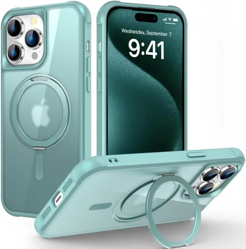 Vista 60 de Funda para iPhone 11 con soporte de anillo magnético giratorio de 360° [compatible con Mag-Safe] [Protección de grado militar] Funda translúcida