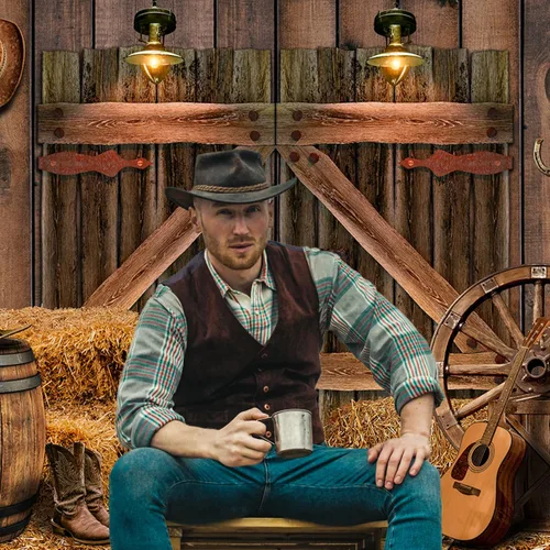 Vista 3 de Fondo de madera rústica de vaquero occidental, para casa de granero, fondo de fotografía para niños, niños, fiesta de cumpleaños, decoración