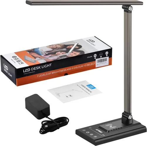 Vista 8 de AFROG - Lámpara de escritorio LED multifuncional de 5ª generación con cargador inalámbrico de carga rápida de 10 W, puerto de carga USB, 1800 lux