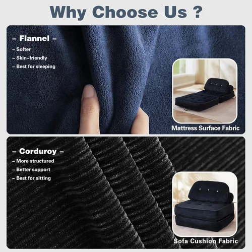 Vista 7 de Sofá cama plegable tipo futón, sin montaje, negro 3 Negro paquete de 3