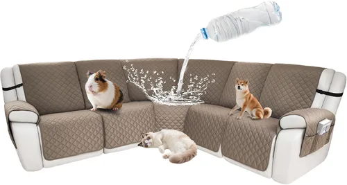 Vista 71 de Fundas impermeables para sofá reclinable seccional en forma de L, 7 piezas, antideslizantes, lavables, juego de fundas reclinables para mascotas