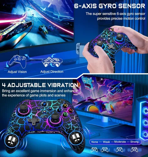 Vista 6 de Controlador inalámbrico Switch Pro para controlador de interruptorLiteOLED, LED multiplataforma Windows PC IOS Android Switch remoto con Cool RGB
