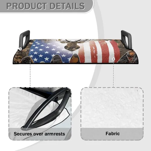 Vista 4 de Fundas de asiento de carrito de golf con diseño de hojas de ciervo y bandera estadounidense, funda de asiento reutilizable anticalor, protector