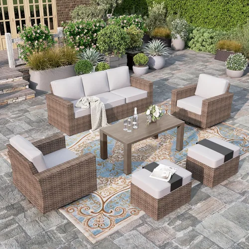 Vista 12 de HERA'S HOUSE Juego de muebles de patio para conversación, sillas de mimbre giratorias con deslizamiento para exteriores con reposabrazos ampliados