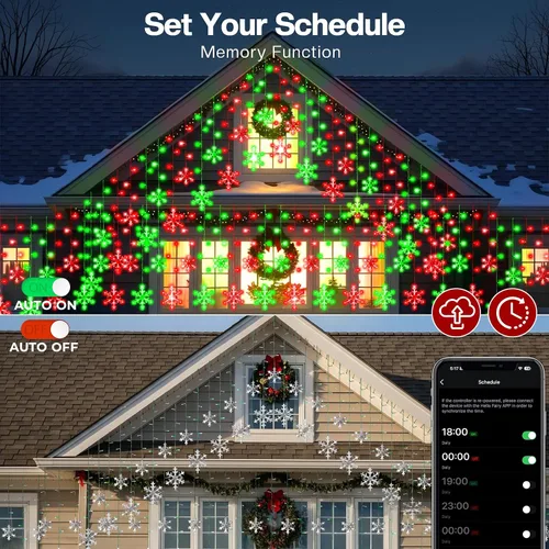 Vista 5 de Luces de carámbanos inteligentes de 16 pies con copo de nieve para exteriores, control de aplicación, cambio de color DIY, 16 gotas, 208 LED, luces