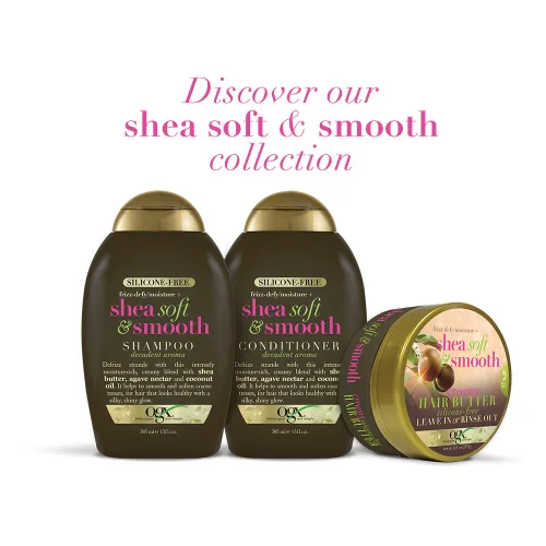 Vista 3 de OGX Frizz-Defy/Moisture + Champú, (90150) Karité suave y liso 13 onzas líquidas
