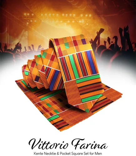 Vista 41 de Juego de corbata Kente con estampado africano y animal y pañuelo de bolsillo a juego