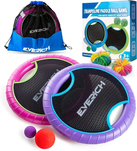 Vista 8 de Juego de Pelota con Raqueta de Trampolín con 2 Raquetas Rebotadoras y 4 Pelotas - Diseño de Espuma Suave para que los Niños Jueguen en Interiores