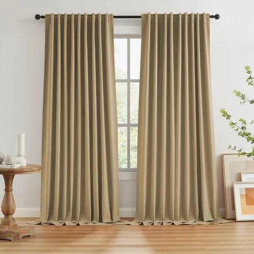 Vista 24 de KEQIAOSUOCAI - Cortinas opacas naturales de 108 pulgadas de largo, cortinas modernas con pestaña trasera, paneles plisados para sistema de cortina