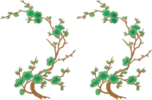 Vista 24 de MECCANIXITY 2 piezas de parches termoadhesivos de flor de ciruelo, apliques de bordado de flores para coser, apliques de decoración para agujeros