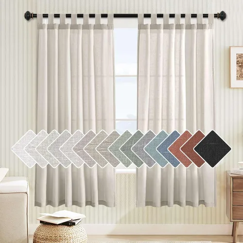 Vista 47 de Cortinas de lino para sala de estar, decoración para el hogar, con pestaña superior, privacidad añadida, ahorro de energía, filtro de luz