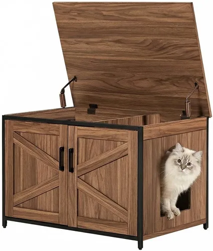 Vista 22 de unipaws Caja de arena para gatos extra grande para cajas de arena automáticas y autolimpiantes, armario alto con estación de carga, casa oculta
