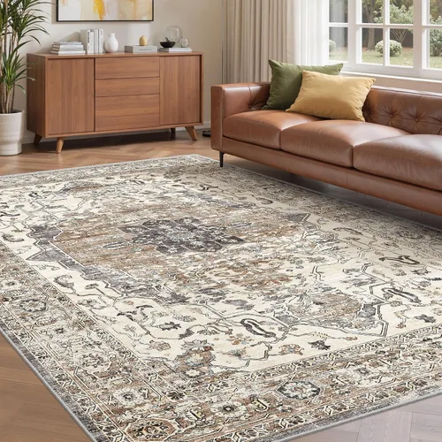 Vista 60 de befbee - Alfombra para sala de estar, lavable y resistente a manchas, con base antideslizante, ideal para dormitorio y cocina, decoración clásica