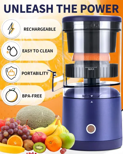 Vista 5 de SUNHAIXIA Exprimidor eléctrico recargable - Exprimidor de cítricos con tipo c recargable para jugo de naranja, limón y pomelo. (azul-45 vatios)