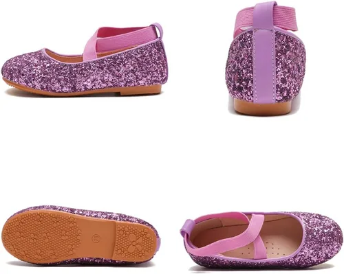 Vista 3 de YIBLBOX Zapatos planos de ballet con purpurina para niña, bailarina, Mary Jane, princesa, vestido de boda, zapatos de vestir brillantes