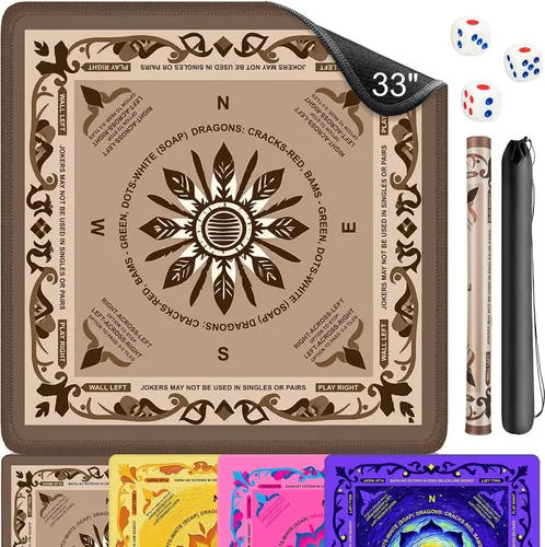 Vista 9 de Mahjong - Tapete para mesa, tapete de neopreno Mahjong de 33 x 33 pulgadas con reglas, tapete antideslizante de reducción de ruido Mah Jongg