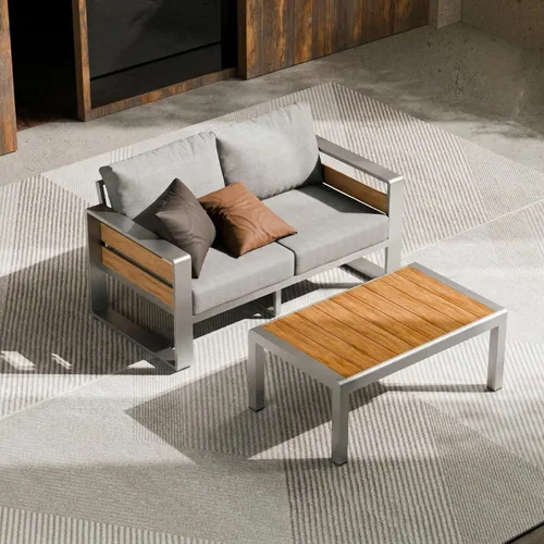 Vista 17 de ZANDOR Muebles de Exterior de Aluminio - 1 Pieza Sofá de Dos Plazas, Sofá de Exterior Moderno de Metal Resistente a Todas las Condiciones con Cojín