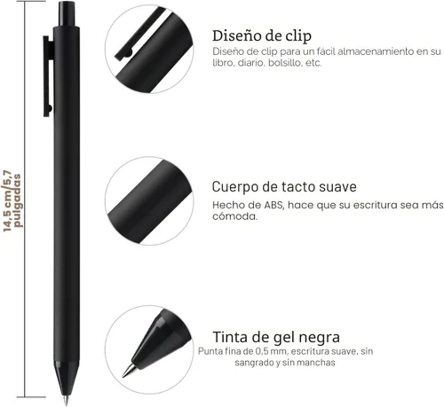 Vista 2 de Kaco PURE - Bolígrafos de gel de 0.5 mm de punta fina, tinta negra, 10 unidades, escritura suave y de secado rápido, suministros de oficina