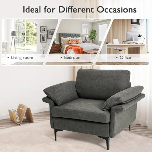 Vista 8 de Giantex Juego de 2 sofás individuales, silla decorativa, con cómodo cojín de 5 pulgadas, reposabrazos con cremallera, patas de acero, sillón de sala