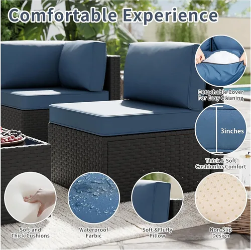 Vista 4 de SUNLEI - Juego de 5 muebles de patio para exteriores, respaldo bajo, sofá modular de ratán para todo tipo de clima con mesa de té y cojines de sofá