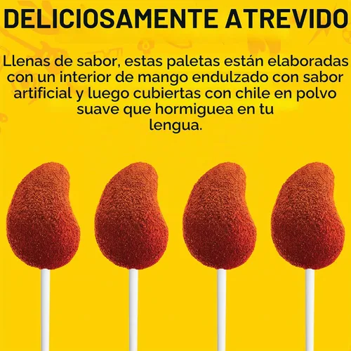Vista 3 de Vero Paletas con sabor a mango recubiertas con chile en polvo, bolsa de 10 unidades (peso neto: 5.6 onzas), dulces mexicanos envueltos