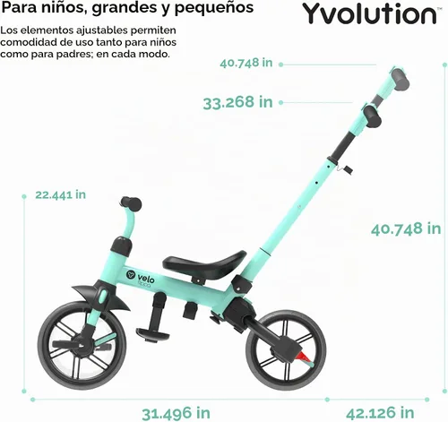 Vista 6 de Yvolution Y Velo Flippa - Triciclo convertible a bicicleta de balance 4 en 1 para pequeños de 2 a 5 años Verde