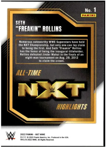 Vista 2 de SETH FREAKIN ROLLINS 2022 Panini WWE NXT All-Time Highlights #1 NM+-MT+ Wrestling