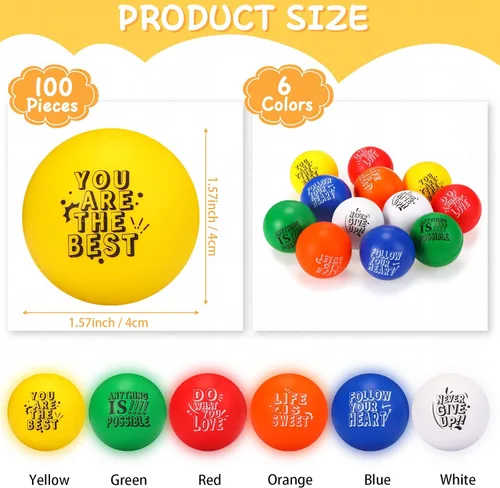 Vista 2 de Leyndo 200 bolas de estrés para adultos y niños, citas motivacionales a granel, para aliviar el estrés, bolas de espuma coloridas para apretar