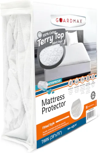 Vista 22 de Guardmax Protector de colchón de punto de punto tamaño individual XL, funda de colchón impermeable y a prueba de ácaros con bolsillos elásticos