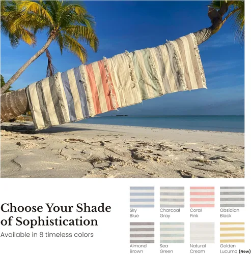 Vista 6 de Toalla de playa turca ligera, 100% algodón BCI, flecos crudos sin blanquear, certificado Oeko-TEX, absorbente, respetuosa con el medio ambiente, 36