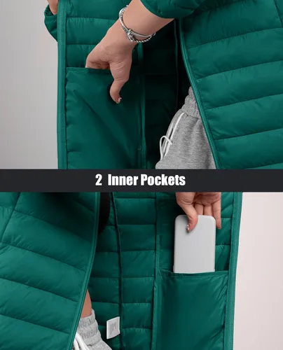 Vista 7 de MAGCOMSEN Chaqueta acolchada con capucha para mujer, ligera, acolchada, con 4 bolsillos, con cremallera, ropa cálida para invierno