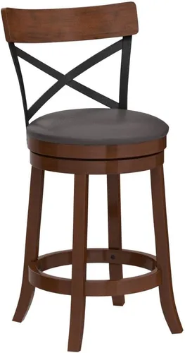 Vista 5 de COSTWAY Juego de 2 taburetes de bar giratorios de madera maciza de 360 grados con cojín suave y respaldo, taburetes de bar de cocina de 25 pulgadas
