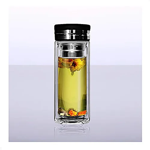 Vista 2 de Sun's Tea (TM) - vaso de vidrio de té de 18 oz, resistente, doble pared de borrosilicato, 3 unidades con colador