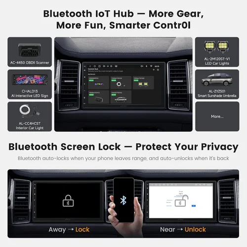 Vista 13 de S8 Gen4 Estéreo de coche Android doble DIN de 7 pulgadas con CarPlay inalámbrico y Android Auto, pantalla táctil QLED unidad principal de 8 núcleos