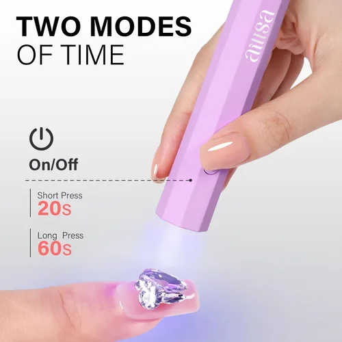 Vista 6 de AILLSA Mini luz UV para uñas, lámpara LED de mano para uñas, pequeña lámpara de uñas de gel, portátil, de secado rápido, inalámbrica para regalo