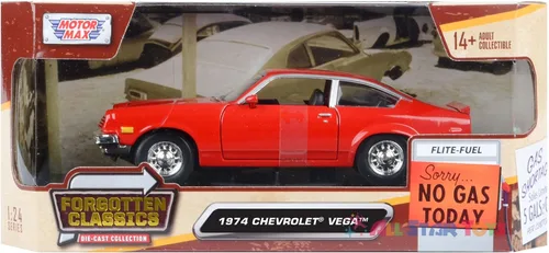 Vista 9 de Motormax 1974 Chevrolet Vega 1:24 Escala Diecast Modelo Réplica Forgotten Classics Series 79046 Rojo