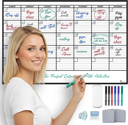 Vista 20 de (2 PK) Pequeño Calendario de Borrado en Seco para Pared, 17x26 Pulgadas, Pequeño Calendario de Pared Borrable, Pizarra Blanca para Oficina, Hogar