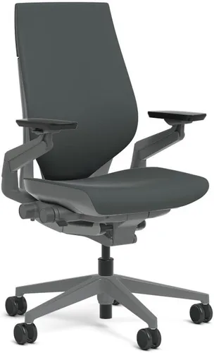 Vista 4 de Steelcase Silla de tareas de gestos: respaldo envuelto - marco sólido oscuro esterlina/base/acento Merle - ruedas de piso duro con control de rollo