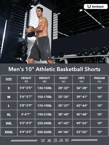 Vista 6 de NORTHYARD Pantalones cortos deportivos de baloncesto para hombre, de 5, 7, 10 pulgadas, para entrenamiento, gimnasio, secado rápido, pantalones