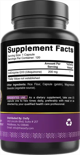 Vista 5 de Oxify COQ10 200 mg 120 cápsulas Sin gluten, sin OMG Suplemento fabricado en Estados Unidos
