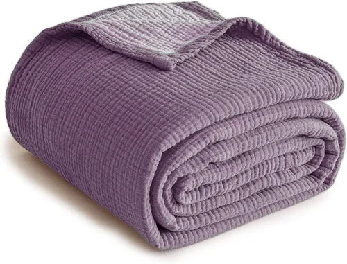 Vista 11 de Simple&Opulence - Manta de muselina 100 % algodón, transpirable ligera de 4 capas, manta suave de algodón para sofá, cama, camping, para todas