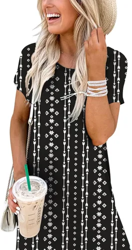 Vista 6 de ANRABESS - Vestido largo de playa de verano con bolsillos, suelto, informal, de manga corta, para mujer