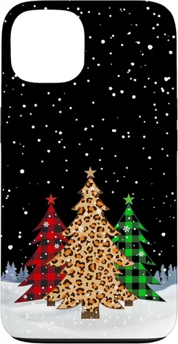 Vista 7 de iPhone 16 Árboles de Navidad con estampado de leopardo y cuadros