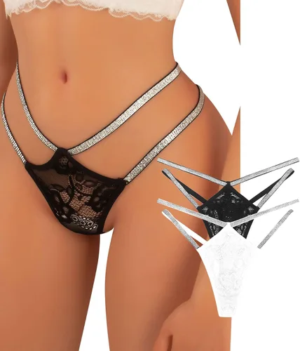 Vista 32 de Ropa interior con purpurina transpirable con encaje sexy para mujer