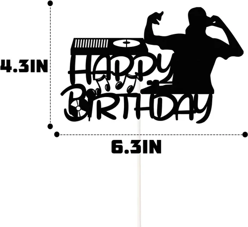 Vista 3 de Decoración para tartas de cumpleaños de DJ, decoración de fiesta de hip hop hurra, suministros de decoración de fiesta temática de discoteca