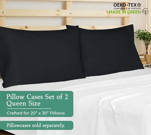 Vista 2 de Royale Linens Juego de 2 fundas de almohada Queen – Fundas de almohada de cama – 20 x 30 pulgadas – Fundas de almohada negras – 1800 microfibra